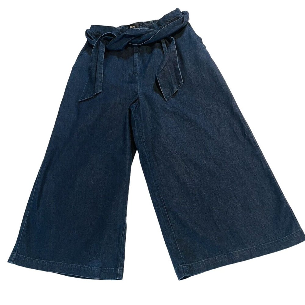 Mossimo Womens Dark Blue Light Denim Capri Pants Size S Front Belted High Waist